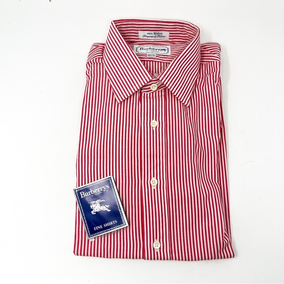 NWT VTG Burberry Vintage Red and White Striped Dress Shirt Men’s 15.5-33 - Picture 4 of 4